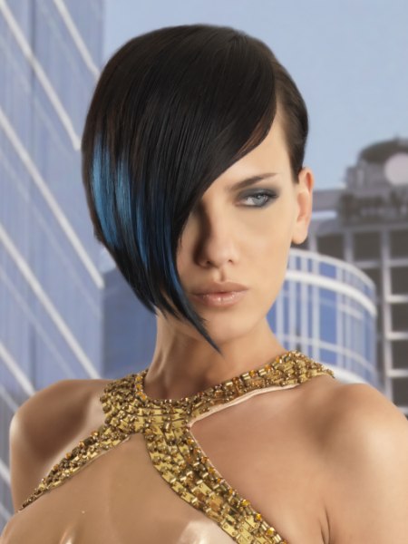 Short brunette hairstyle with a drop shape