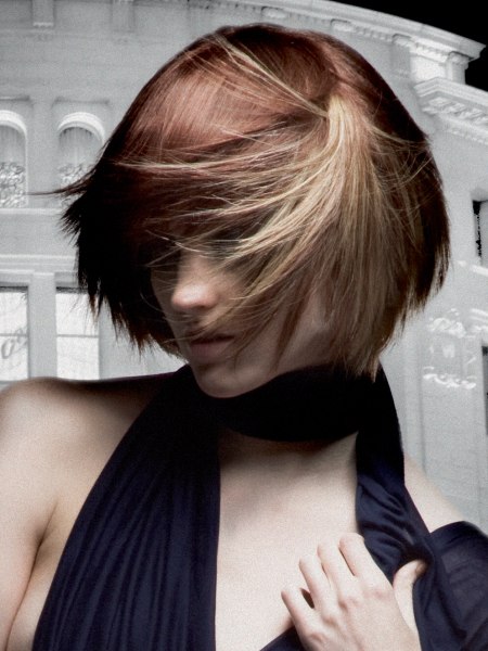 Dynamic layered bob haircut with streaks