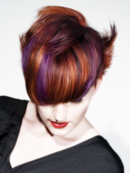 Punk hairstyle with purple hair color