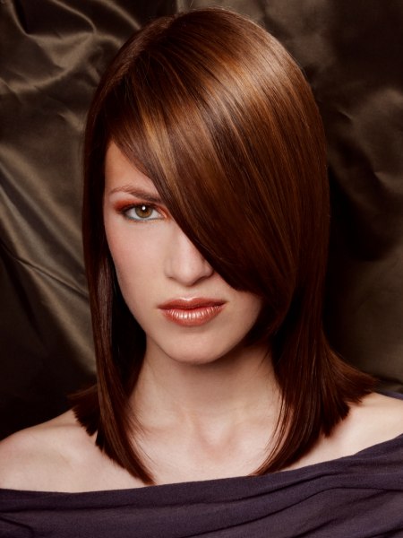 Medium length bob for shiny brown hair