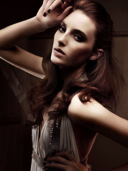 Long chestnut hair with curls