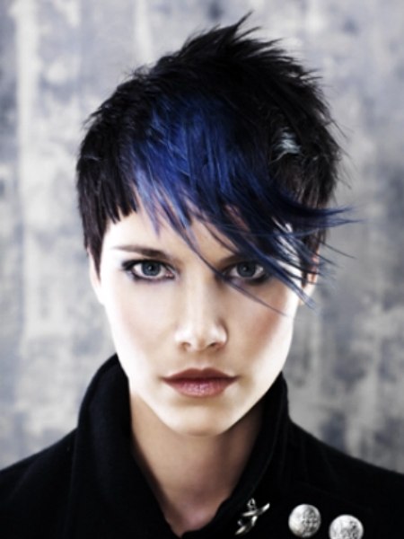 Short hairstyle for black hair with a blue streak