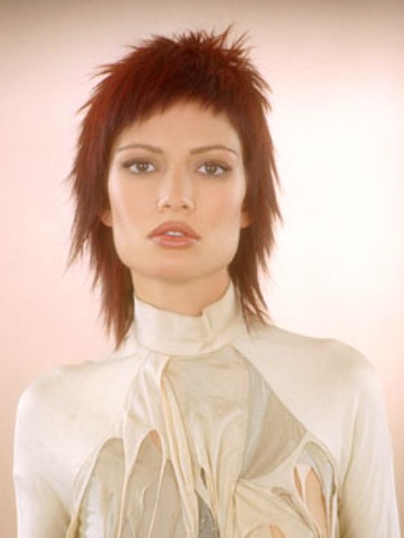 Red hair with spikes and a collar-covering nape section