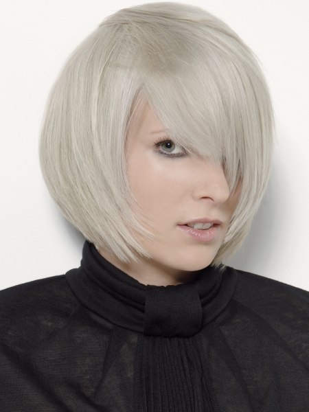 Silver hair cut into a bob