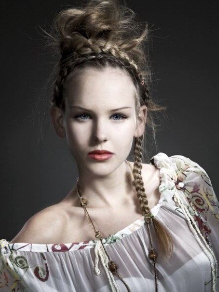 Elaborate updo with a French braid