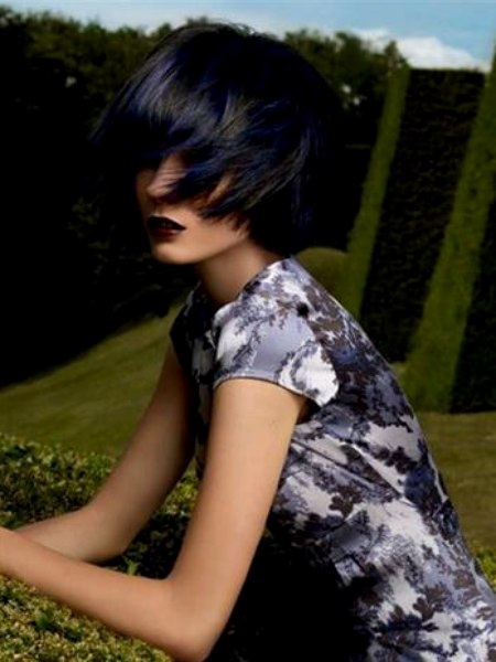 Bob cut for black hair with with blue accents