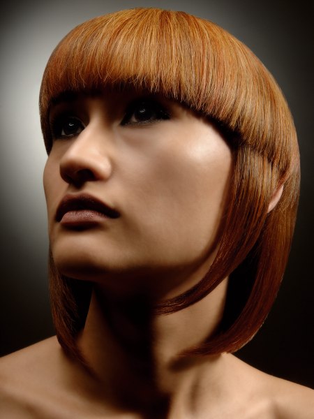Jellyfish shaped haircut with blunt bangs