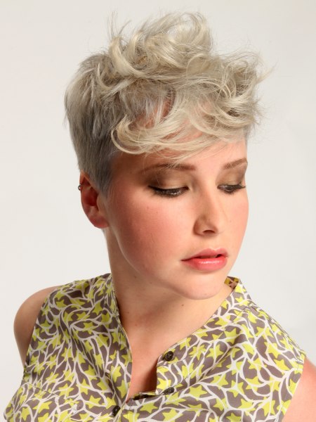 Short party hairstyle with curls and very short sides