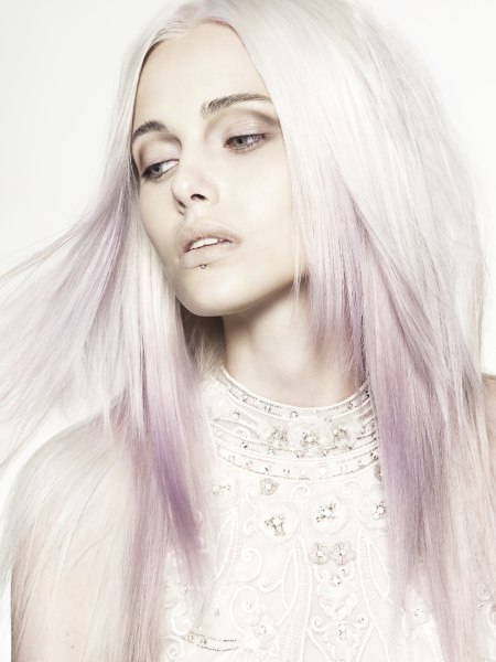 Long blonde with pastel purple hair