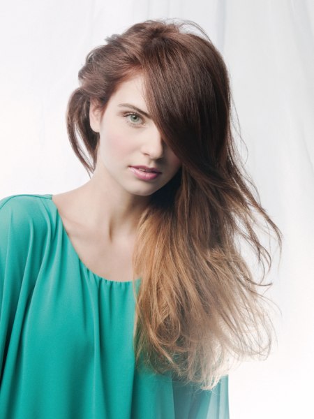Long hair with layers and color transition