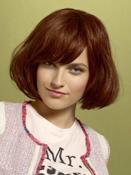 Chin length bob hairstyle for a schoolgirl look