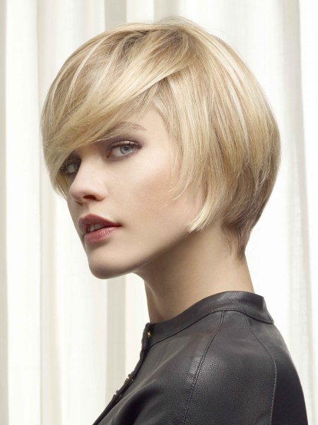 Layered blonde bob with a short neck section