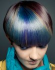 Short mushroom haircut with changing hair colors