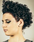 Short hair with a wedge shape and shiny curls