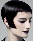 Sleek short hairstyle with a super short fringe