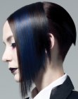 Black hair with blue streaks and undercut sections