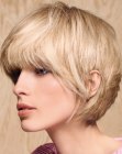 Short hairstyle with a round back and thick bangs