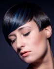 Slick and glossy black hair with blue lines