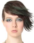 Short brown hair with green streaks