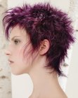 Pruple pixie cut with longer strands and easy styling