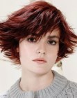 Short mahogany hair with flipped up ends