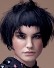 Cheekbone short bob with a jagged edge and feathering