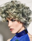 Silver hair with a round shape and large disheveled curls