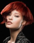 Pivotal hair design for short muschroom shape red hair