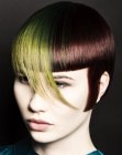 Hairstyle with graphic lines and complimentary hair colors