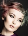 Short hairstyle with two tone hair coloring and feathering