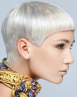 Short silver hair with a rounded back and a graduated neck
