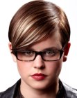 Sleek short hairstyle that works well with glasses