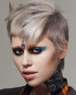 Silver hair with very short sides and a longer crown