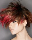 Brown hair with red tips cut short with textured layers