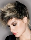 Short haircut with different lengths and a foward jutting shape