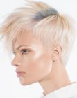 Blonde pixie haircut with very short clean cut sides