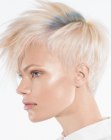 Blonde pixie haircut with very short clean cut sides