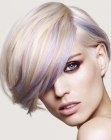 Blonde hair with lilac, berry and blue streaks