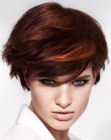 Hairstyle with a short neck section and different shades of red