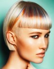 Short geometric bob with an undercut and multiple hair colors