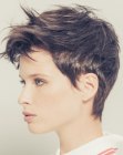 Fun boyish pixie cut with long loose bangs