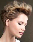 Pixie cut with back-swept bangs for wavy hair