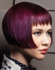 Short bob with a slightly angled cutting line and ragged bangs