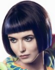 Short geometric bob with super short blunt bangs