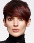 Short haircut with full bangs for brown hair with highlights