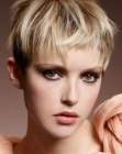 Striking short hairstyle with sculpted bangs