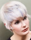 Feathery blonde pixie cut with ears that are fully visible
