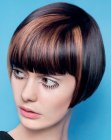 Cheek length bob with a shorter neck section