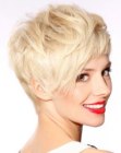 Blonde pixie with layers and dual bangs
