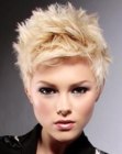 Trendy blonde pixie cut with spiky styling
